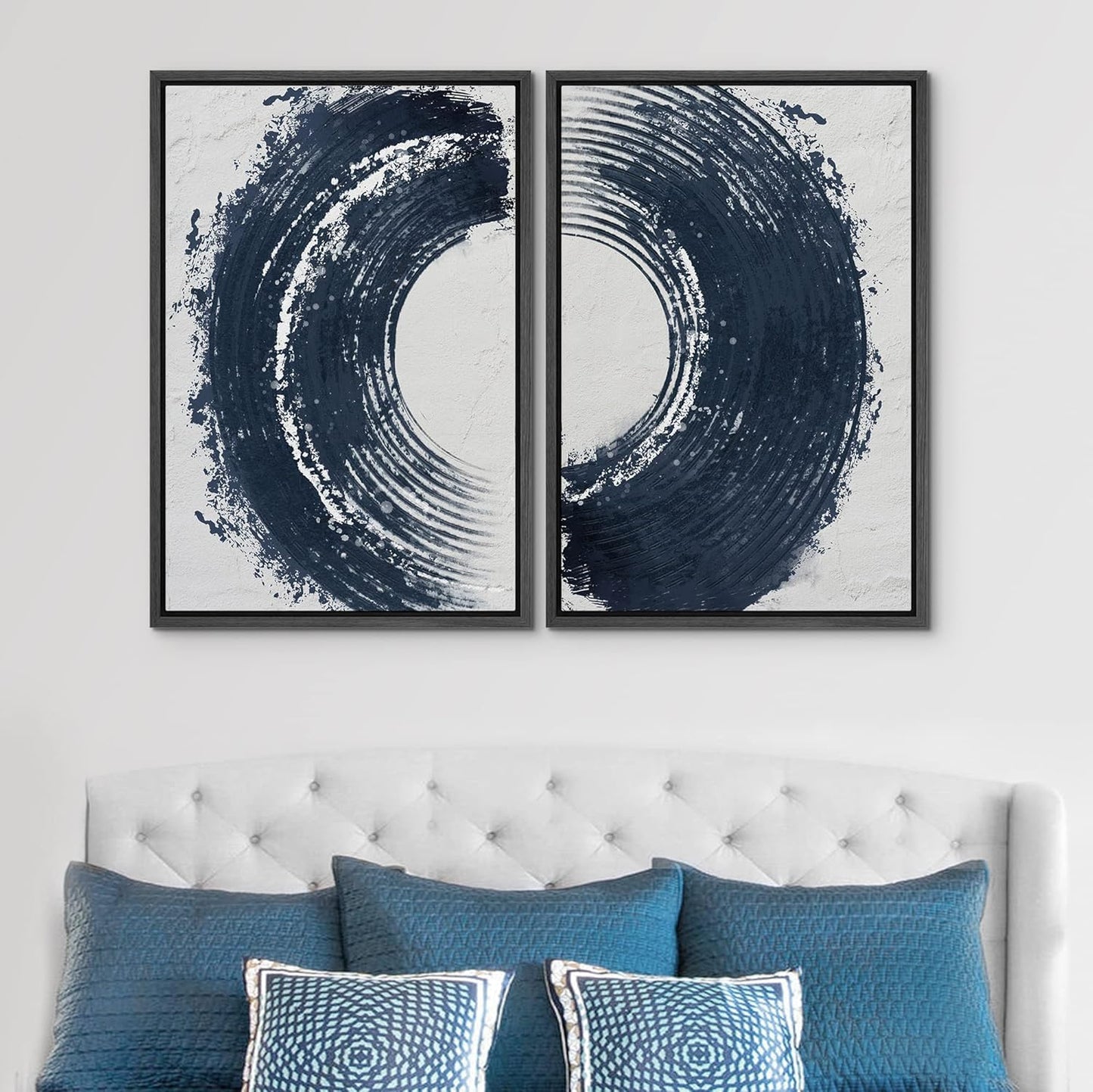 SIGNWIN Framed Canvas Print Wall Art Set Black Gray Pastel Paint Stroke Spiral Ring Abstract Shapes Illustrations Modern Minimal Decorative for Living Room, Bedroom, Office - 24"x36"x2 Black