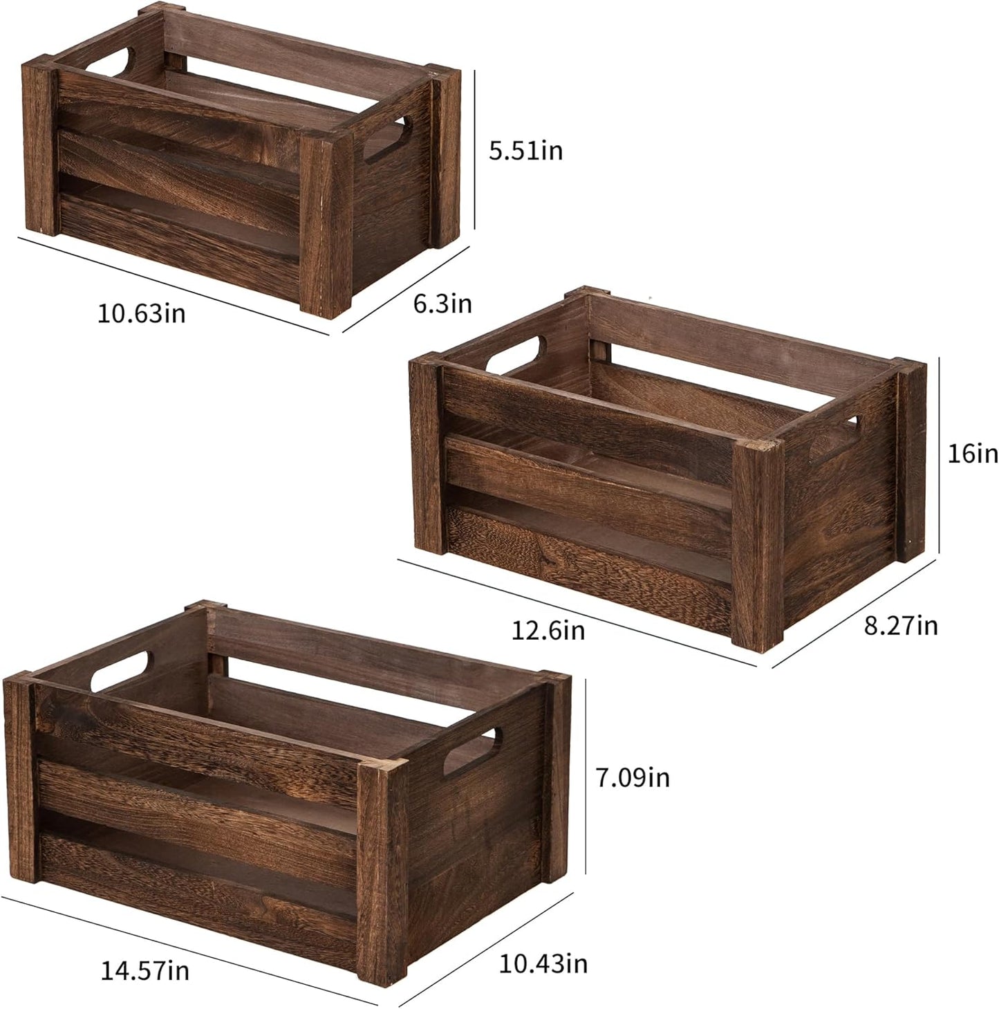 Large Vintage Black Wooden Crates For DispalyWood Crates With Handles,Rustic Handmade Wood Boxes For Storage Or Display,Solid Wood Decorative Boxes