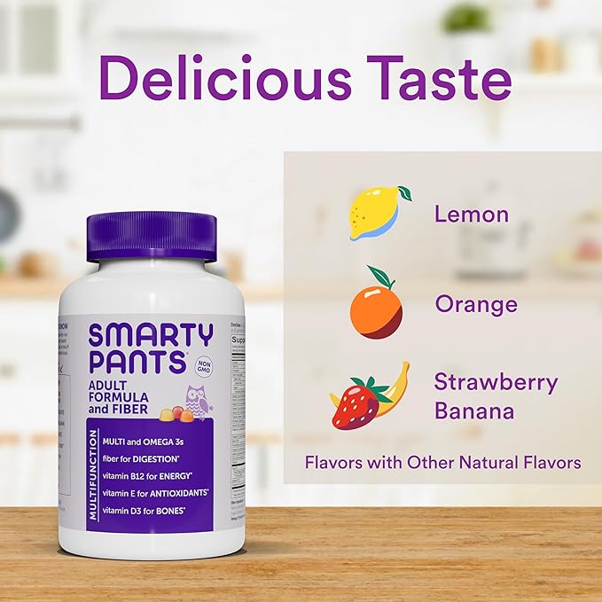 SmartyPants Fiber Supplement & Multivitamin for Men & Women: Multivitamin Fiber Gummies with Vitamin D3, C, Vitamin B12, B6, A, K & Zinc, Omega 3 Fish Oil (EPA/DHA), Biotin, 180 Count (30 Day Supply)