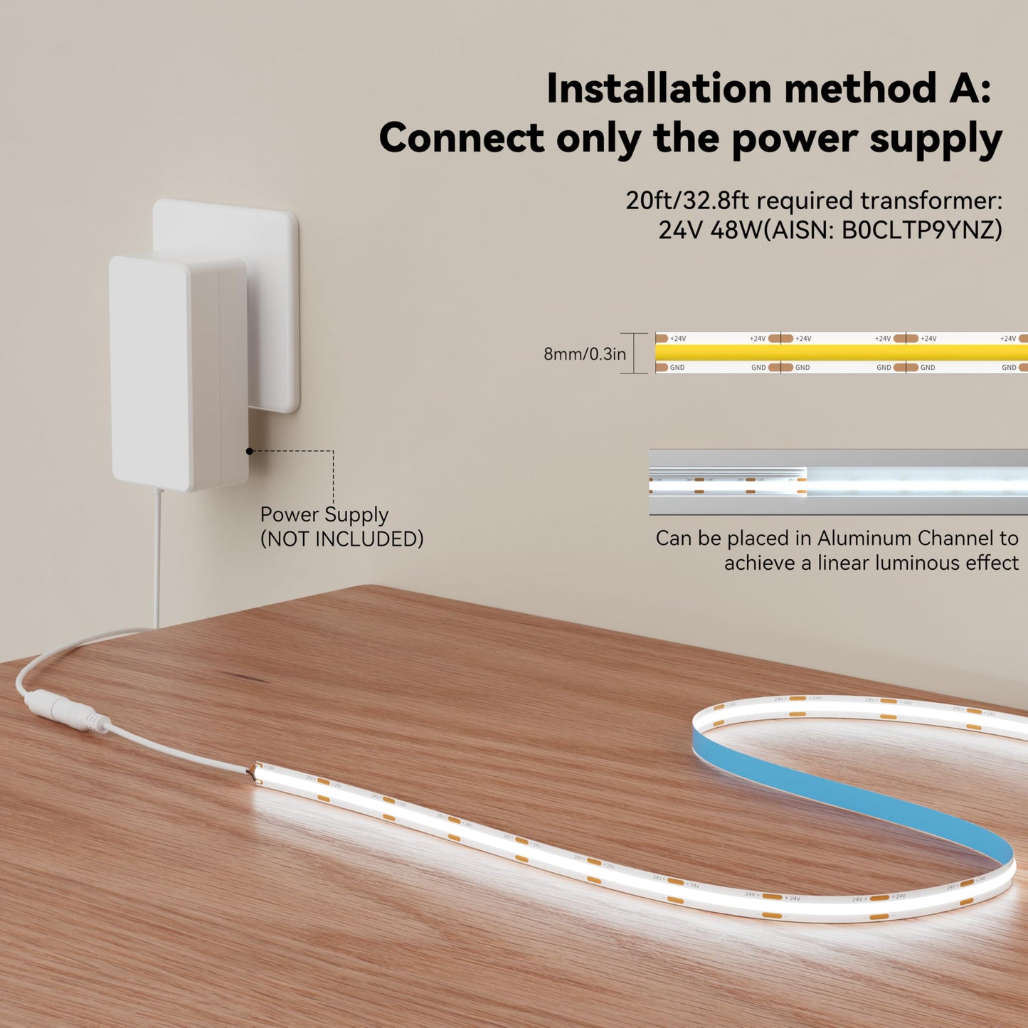 Miwise Cob Led Strip 32.8Ft/10M Cri 90+ Daylight White 6000K High Lumen Super Bright Flexible Dc24V Led Tape Light For Cabinet Home Office Diy Lighting Projects(Adapter&Controller Not Included)