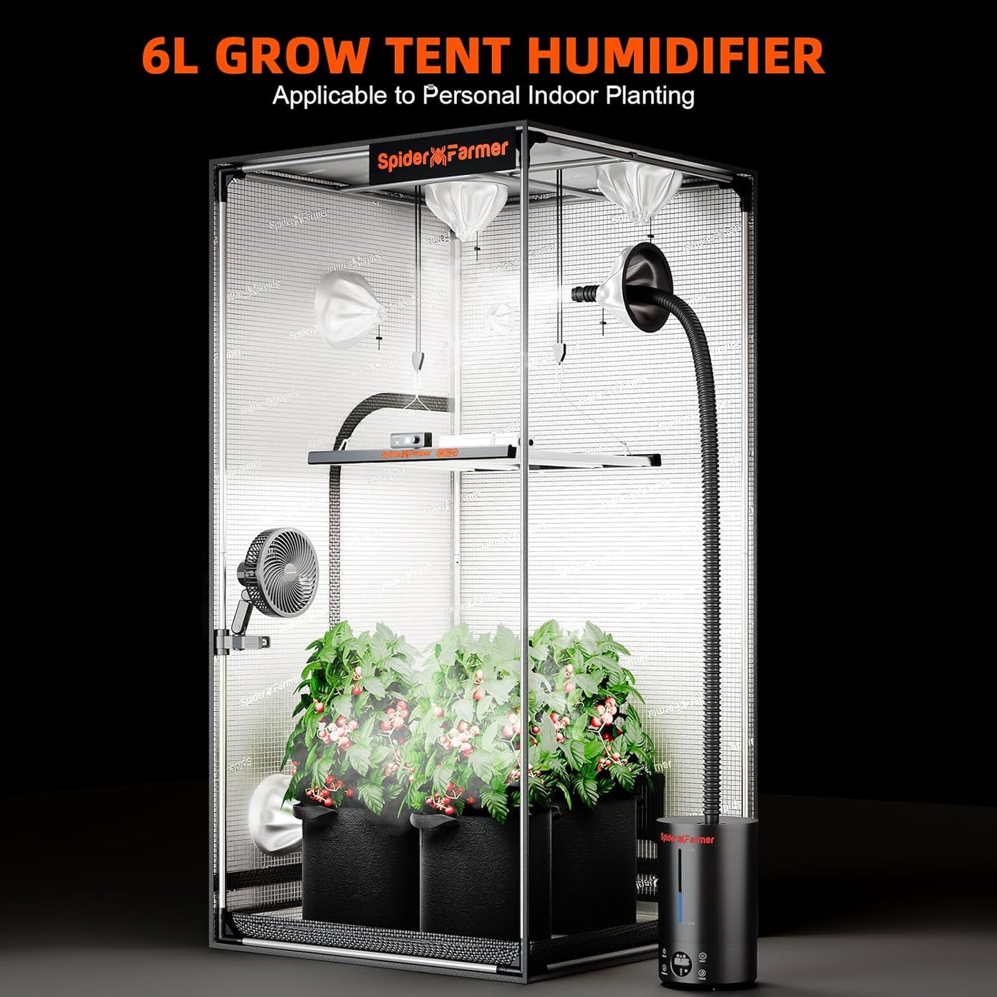 Spider Farmer 3-in-1 6L Humidifier Indoor with Timer & Hose Cool Mist Ultrasonic Humidifiers Large Room with Temperature & Humidity Probe for Plant Mushroom Greenhouse Bedroom Grow Tent Top Fill Black