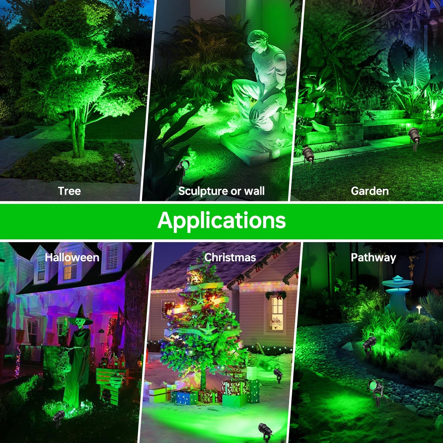 Qeeanmo Halloween Outdoor Landscaping Spotlight 12W Outdoor Christmas Light Green Led Landscape Lighting For Yard Garden Home Decoration 2Pack