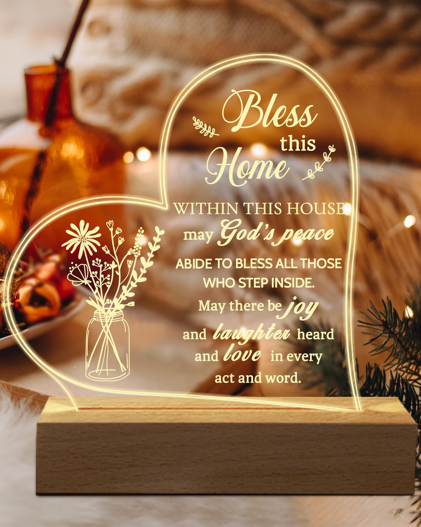Hiipeenow Acrylic Engraved Night Light, House Blessing Gift, 15X19Cm, White, Model 464349684 For New Homeowners And Couples