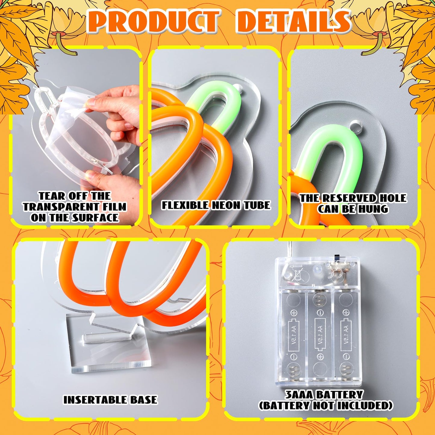 Retisee 3 Pcs Thanksgiving Neon Sign Led Pumpkin Lights Dimmable Pumpkin Neon Signs Battery Operated For Home Wall Window Harvest Celebrate Party Holiday Decor Gift