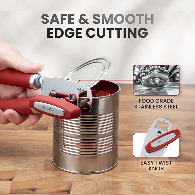 Zulay Kitchen Manual Can Opener with Bottle Opener with Turn Knob