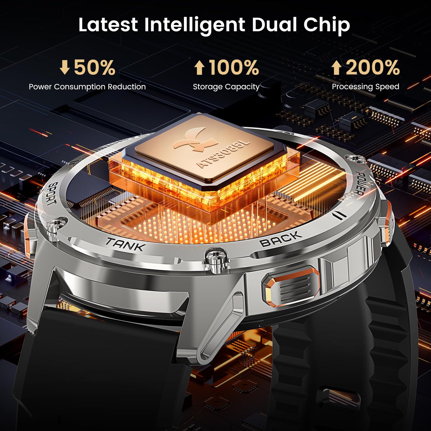 KOSPET Smart Watch for Men, 60 Days Extra-Long Battery, 50M Waterproof Rugged Military Smartwatch (Answer/Make Calls), 170 Sports Mode 1.43” AMOLED Display Fitness Watch-Voice Assistant