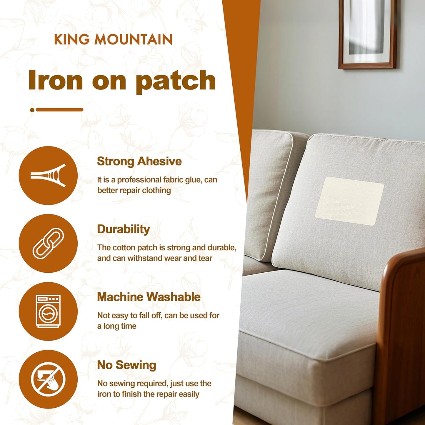 Iron on Patches, 8 Pieces Iron on Linen Patches, Fabric Patches for Couch, Tent, Clothing, Seat, Linen Repair Decorating Kit 3.7" by 4.9" (9.5 cm x 12.5 cm, Off White)