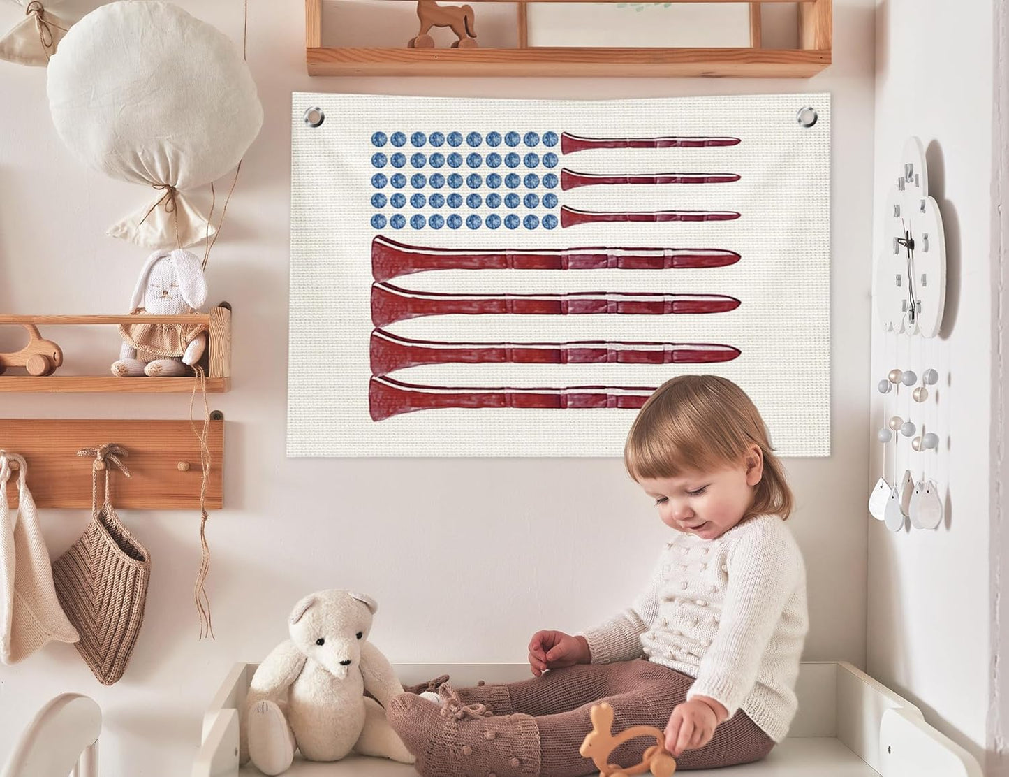 Golf American Flag Wall Decor, Golf Decor for Boys Room, Vintage Golf Ball Hanging Canvas Banner Flag Wall Art Decor for Kids Boys Nursery Room Bedroom Playroom, 20x30 in