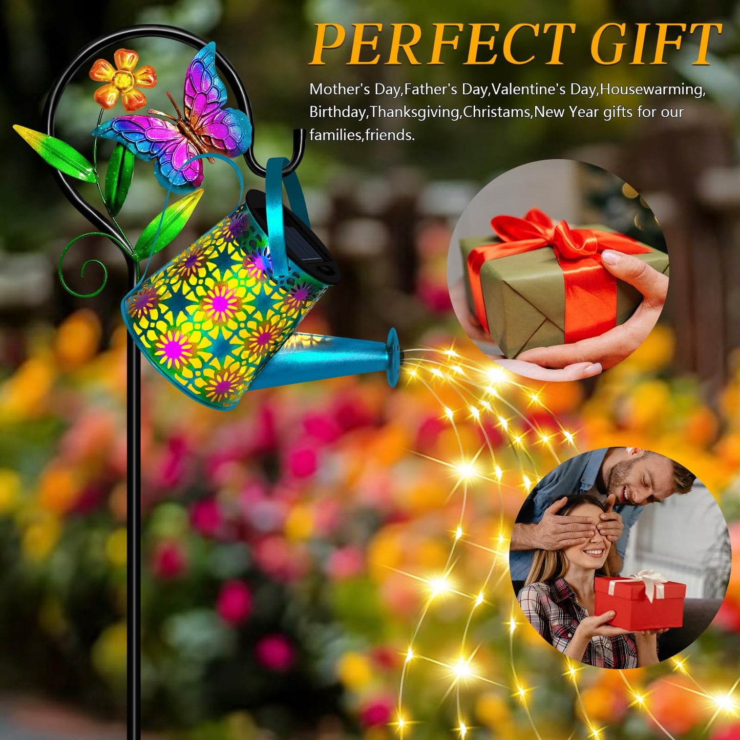 Solar Watering Can With Lights  Waterproof Solar Lantern With Butterfly Shepherd Hook  Hanging Garden Lights For Patio Yard Lawn Porch Outdoor Decoration  Unique Garden Gifts For Women