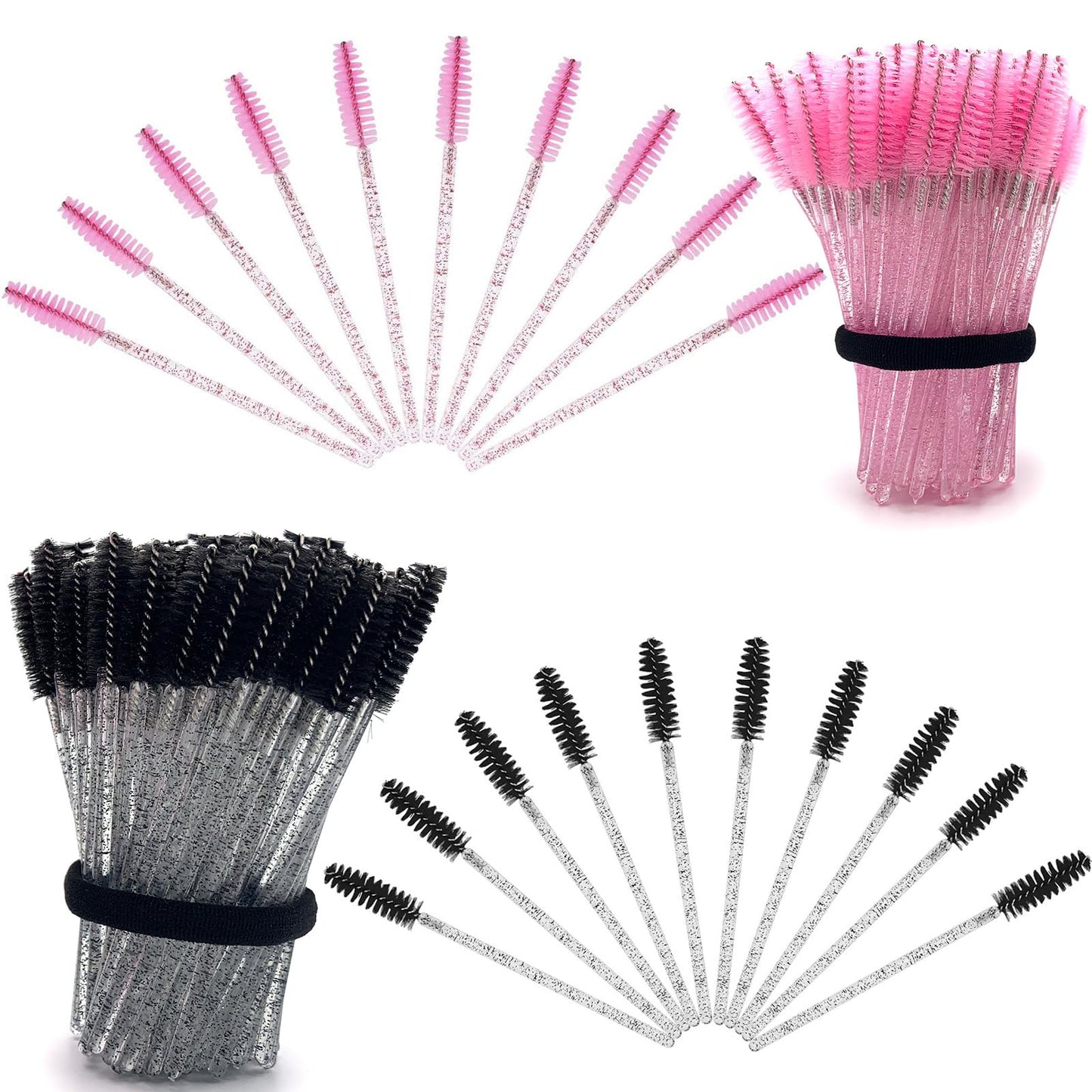 BIDEX 200 Pcs Disposable Mascara Wands, Spiral Lash Brush Applicators with Crystal Handles, Lash Spoolies for Eyelash & Eyebrow