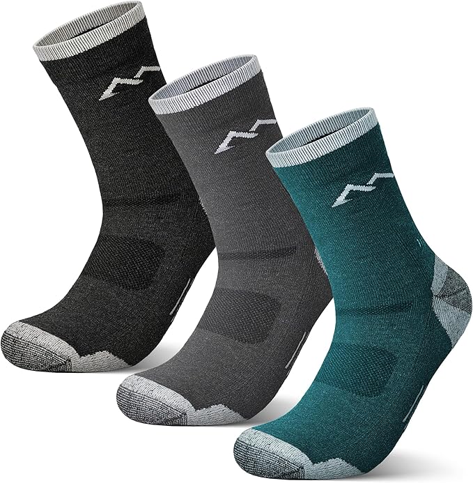 innotree 3 Pack Men's Merino Wool Hiking Socks, Micro Crew Cushioned Hiking Walking Thermal Moisture Wicking Trekking Socks