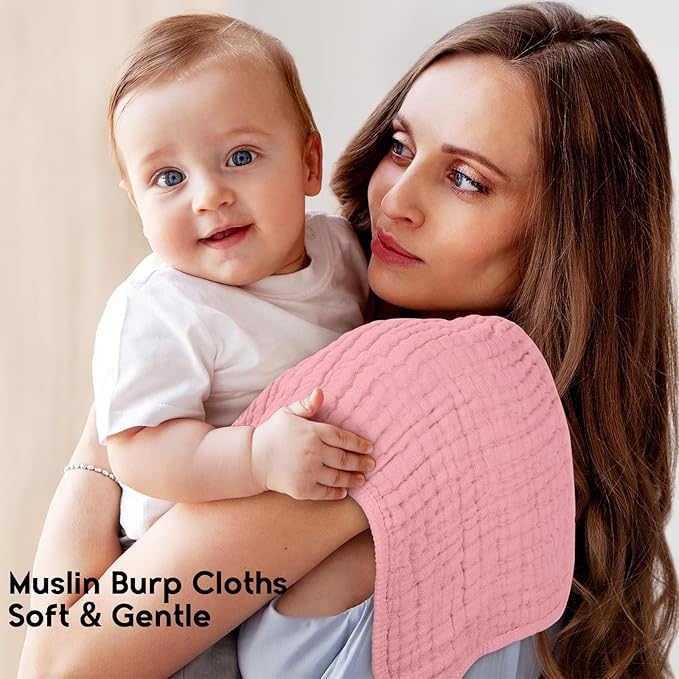Muslin Burp Cloths for Baby 100% Cotton Burping Cloths for Boys Girls Large 20''X10'' Extra Soft and Absorbent 12 Pack - Bean Paste