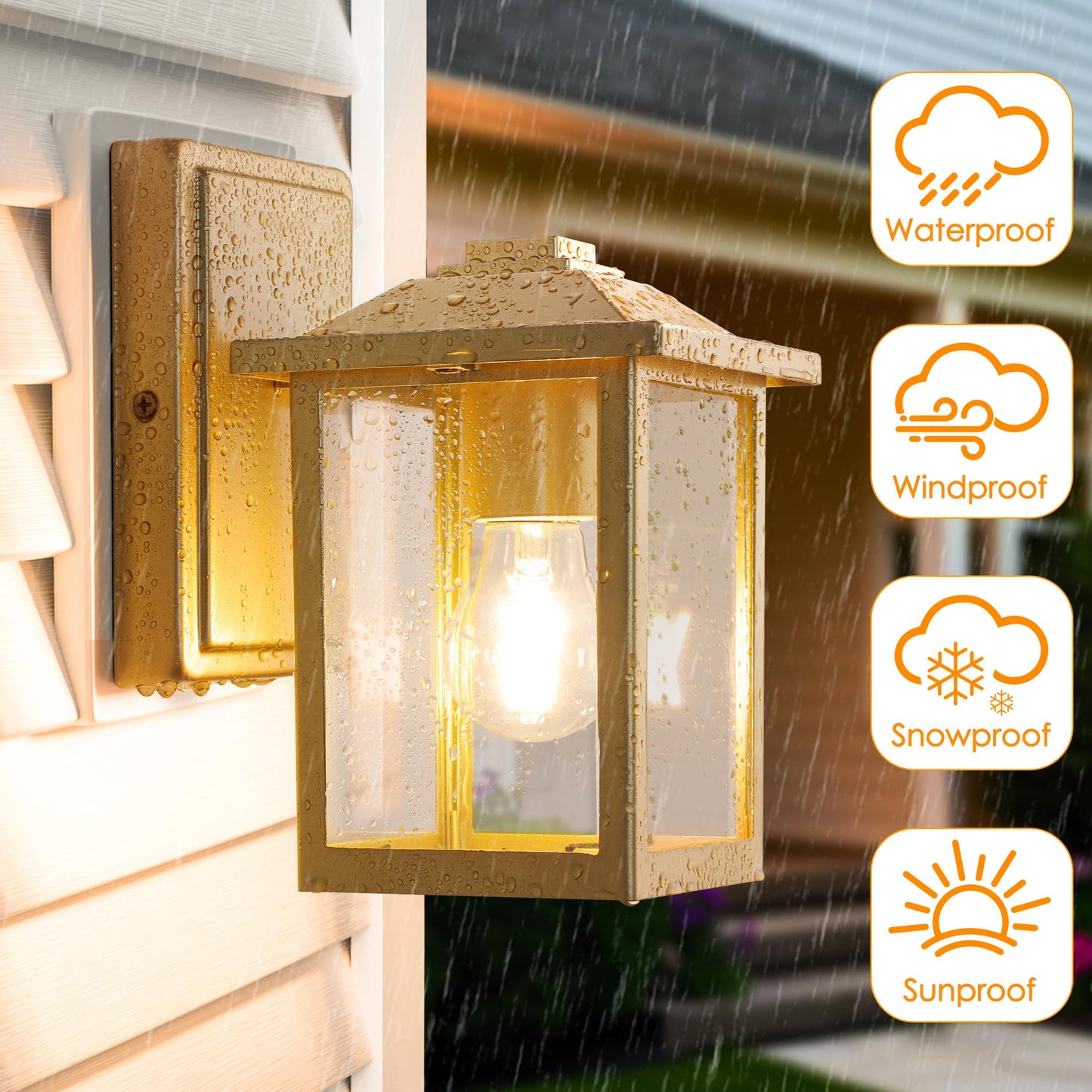 Matameye Outdoor Wall Lantern  Exterior Waterproof Wall Sconce Light Fixture  Gold Front Door Mounted Lighting With Glass  Anti-Rust Porch Lamp