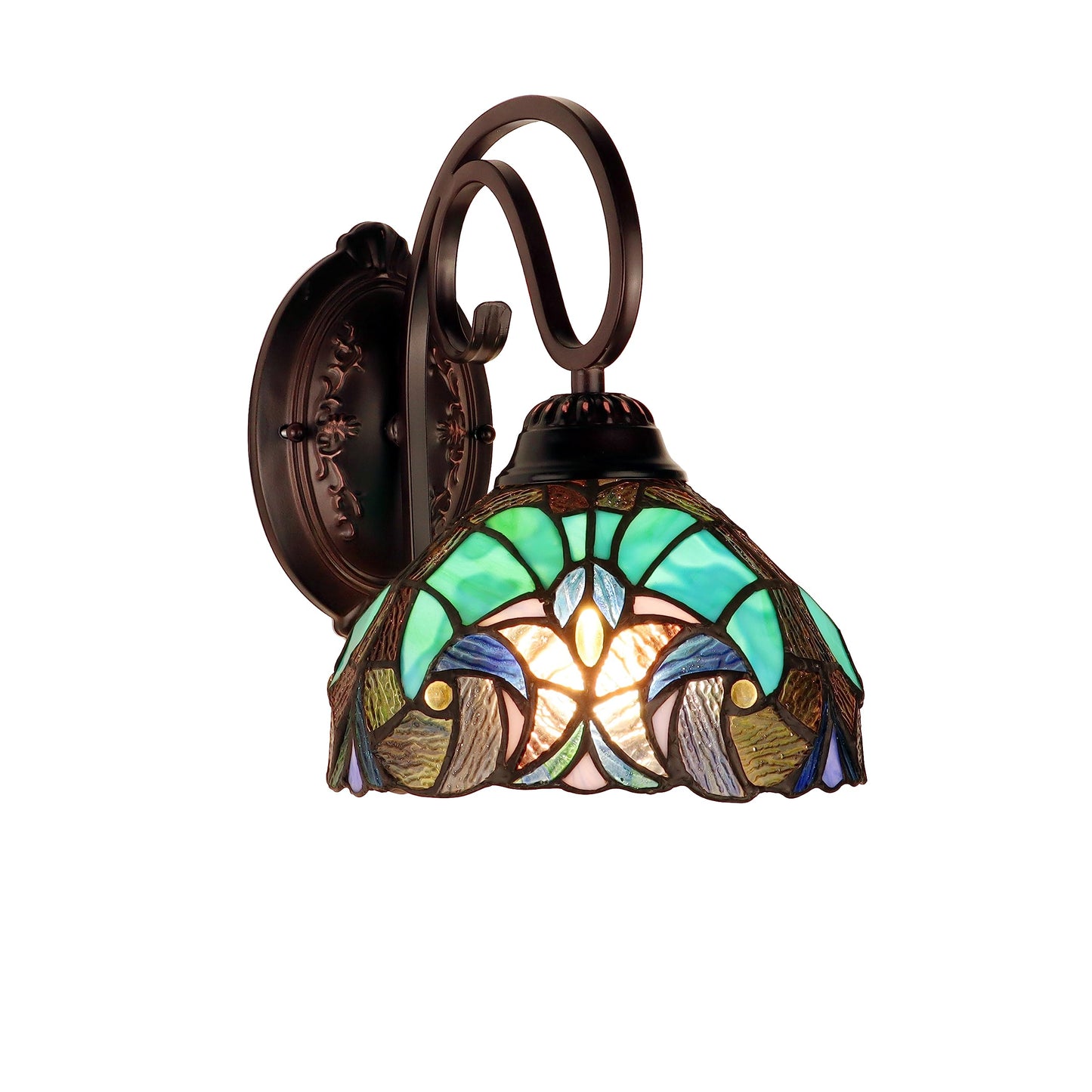 Chloe Lighting Victorian-Style Wall Sconce, Antique Dark Bronze Finish, Stained Glass Shade, Model CH18780VG08-WS1