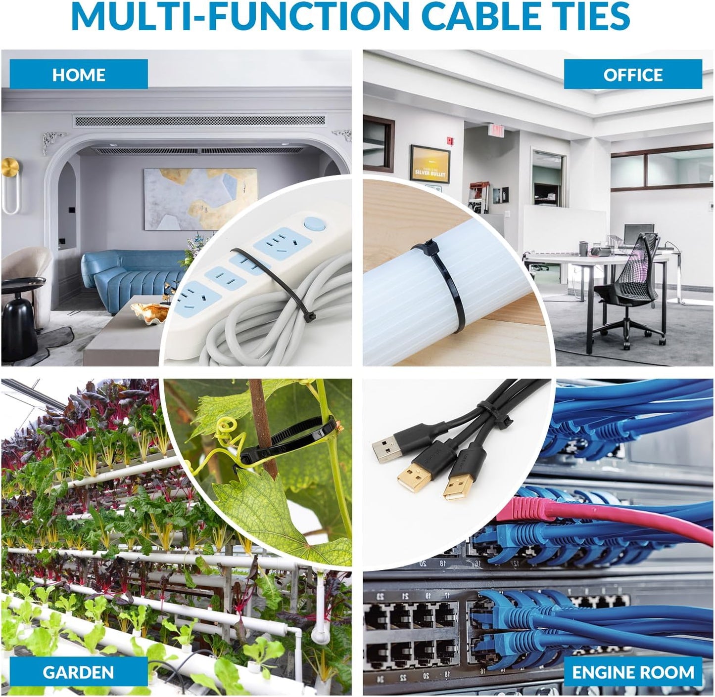 XINGO 14 Inch Black Zip Ties 200 PCS, 75 LBS Tensile Strength, UV Resistant Cable Ties, Premium Self-locking Plastic Ties for Indoor and Outdoor Use