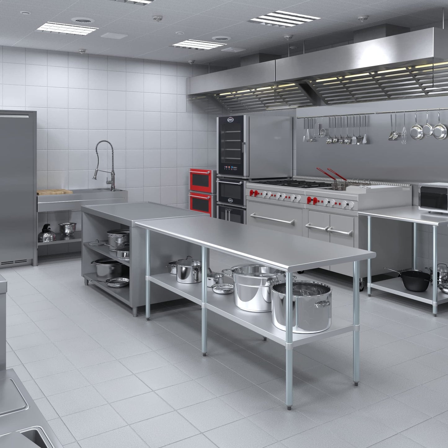 AmGood 30 in. x 84 in. Stainless Steel Work Table | Metal Kitchen Food Prep Table | NSF