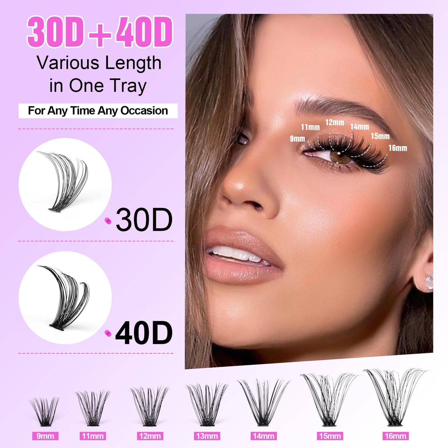 Generic Eyelash Extension Kit 280pcs Individual Eyelashes Kit Cluster Lashes Individual Cluster 9-16mm Lash Extension Kit with L