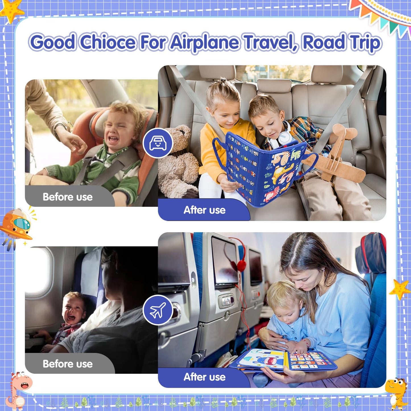 Goobaetoy Montessori Busy Board Boy, Toddler Toys for 1 2 3+ Year Old Boy, Toddler Busy Book Educational Learning Sensory Activity Toys for Road Airplane Travel for Kids with Autism