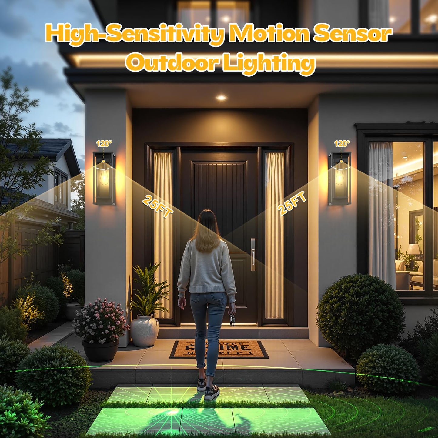 Siafavoi Motion Sensor Outdoor Wall Light 2Pack-15In Modern Dusk To Dawn Porch Sconce Wall Mounted Waterproof Exterior Lighting Fixture E26 Black Lantern For Outside House Garage Entryway