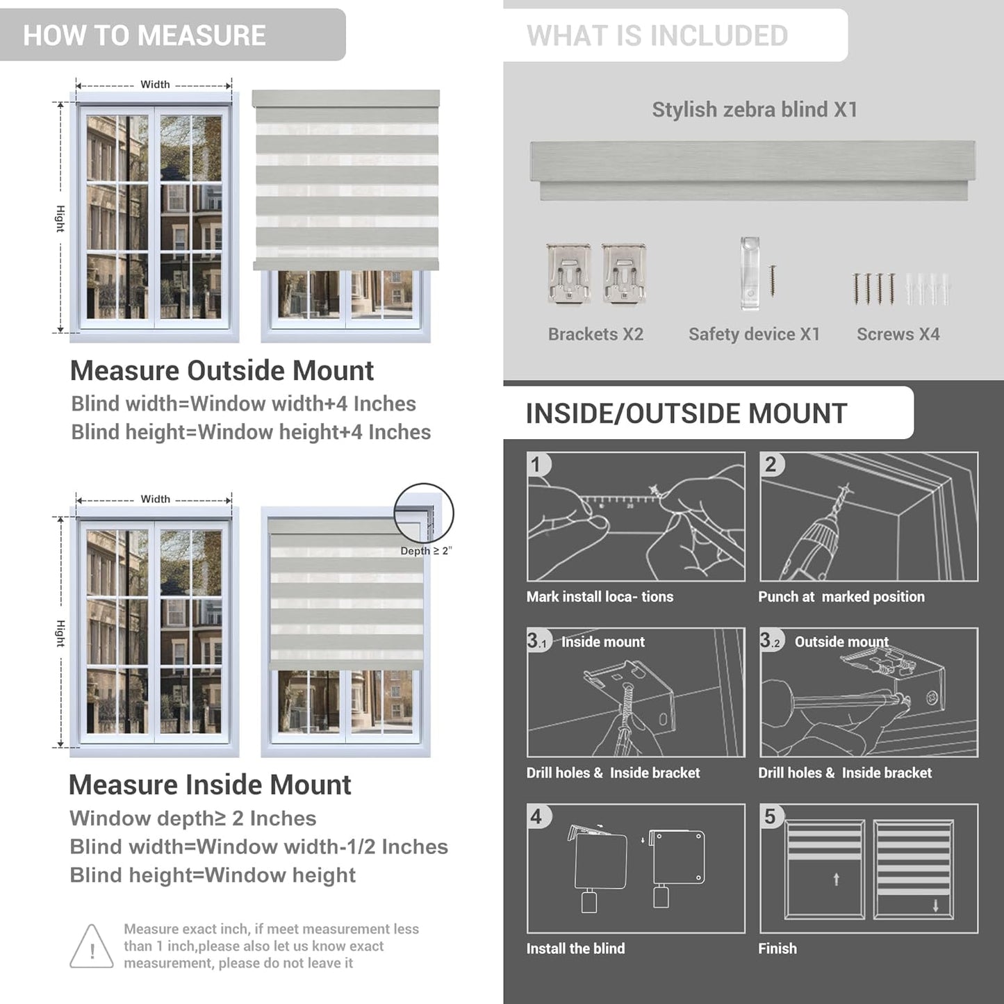Cordless Zebra Blinds for Windows, Blackout Interior Blinds,Easy to Install,UV Protection,for Offices and Home,Custom Roller Shades, Mousse Beige,44" W x 56" H