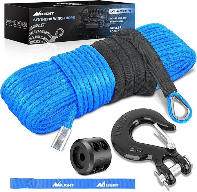 Nilight 1/4 Inch x 50 Feet Winch Rope Synthetic Winch Line Cable Universal for ATV UTV 4x4 Off-Road Vehicle 9000lbs Winch ...