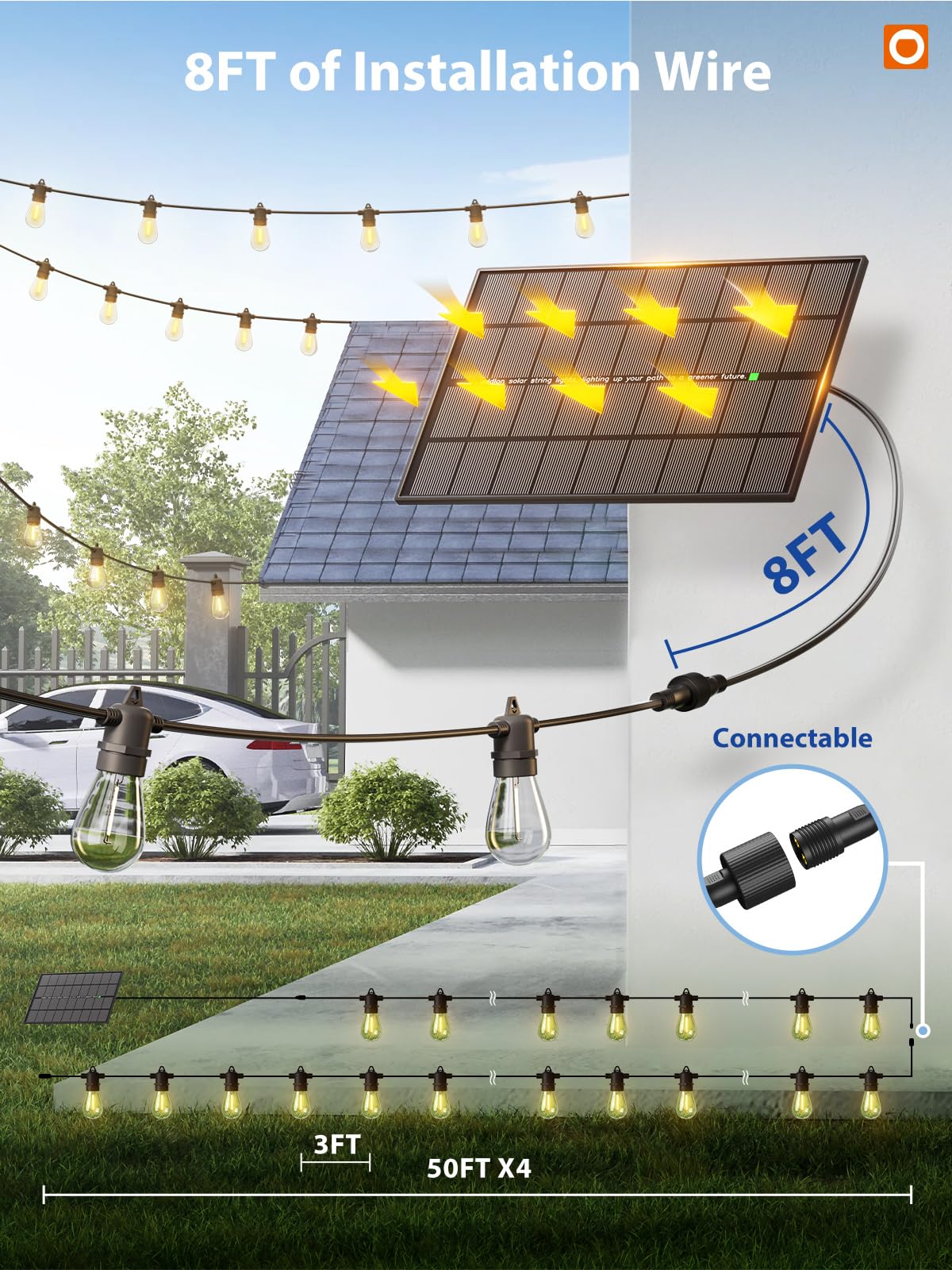 Addlon 200Ft(192+8) Solar String Lights Outdoor Waterproof 6W Panel With Usb Port & Remote Control Solar Powered Patio Lights For Outside With 68 Led Dimmable Bulbs For Porch Garden Deck Halloween