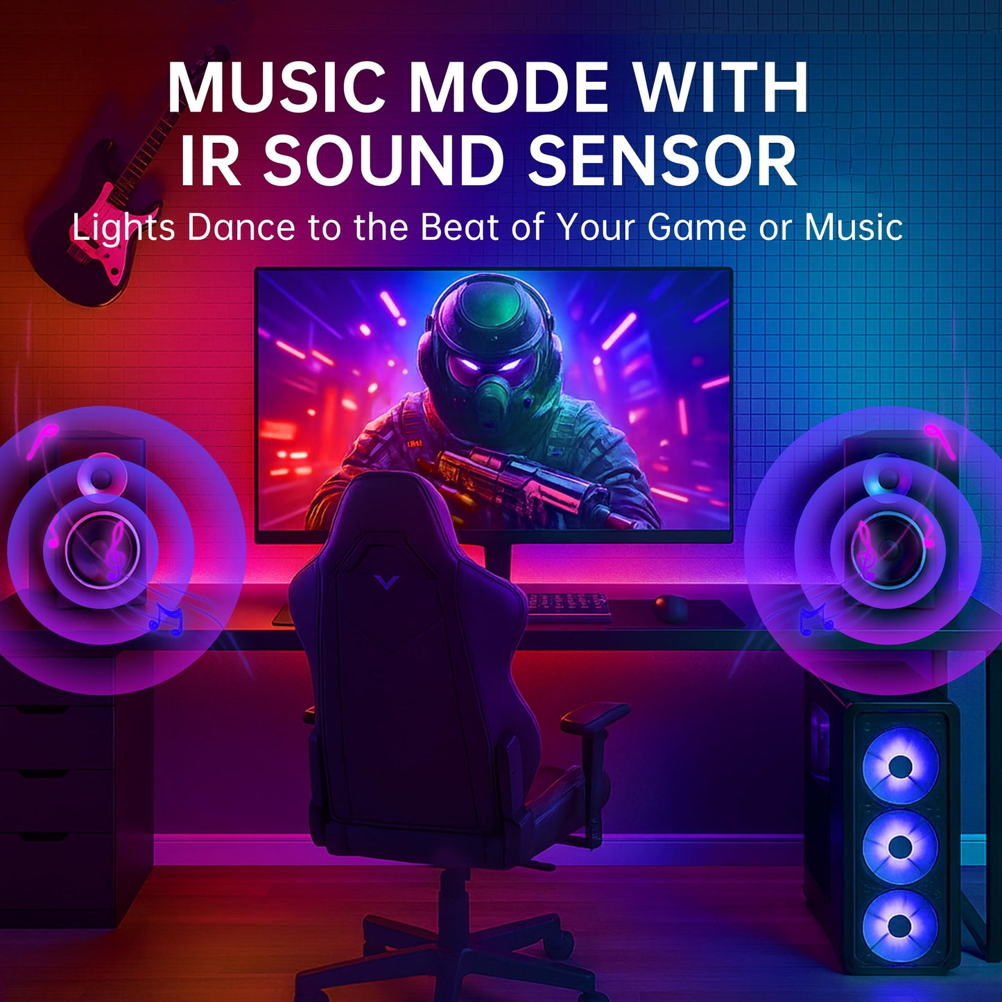 VUQ Light Bars with RGB+IC, 16.5-inch Bluetooth TV LED Backlight Suitable 45-85inch TVs, Smart TV Behind Lights with 16M Colors Scene and Music Modes for Gaming, Patry, Room Decotation