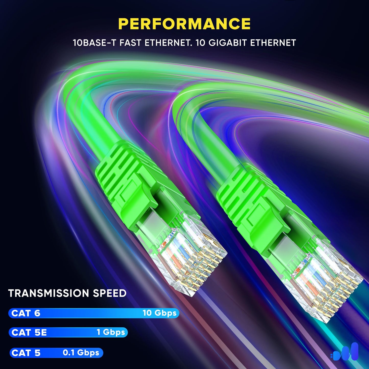 Maximm Cat 6 Ethernet Cable - 6 Ft (12-Pack), High-Speed Lan, Internet, Patch, And Network Cable - Utp, 10Gbps, 550Mhz - Green
