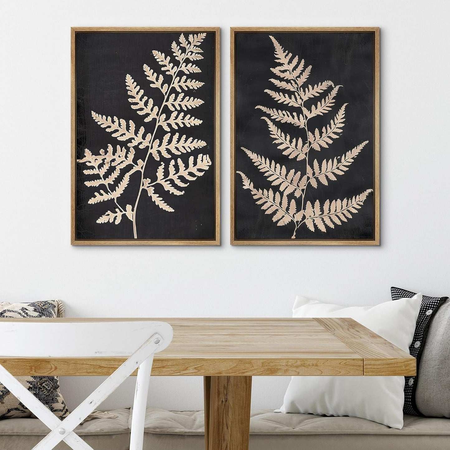 SIGNWIN Framed Canvas Print Wall Art Vintage Fern Leaf Silhouettes Natural Botanical Rustic Illustrations Modern Art Decorative Contemporary for Living Room, Bedroom, Office - 24"x36"x2 Natural