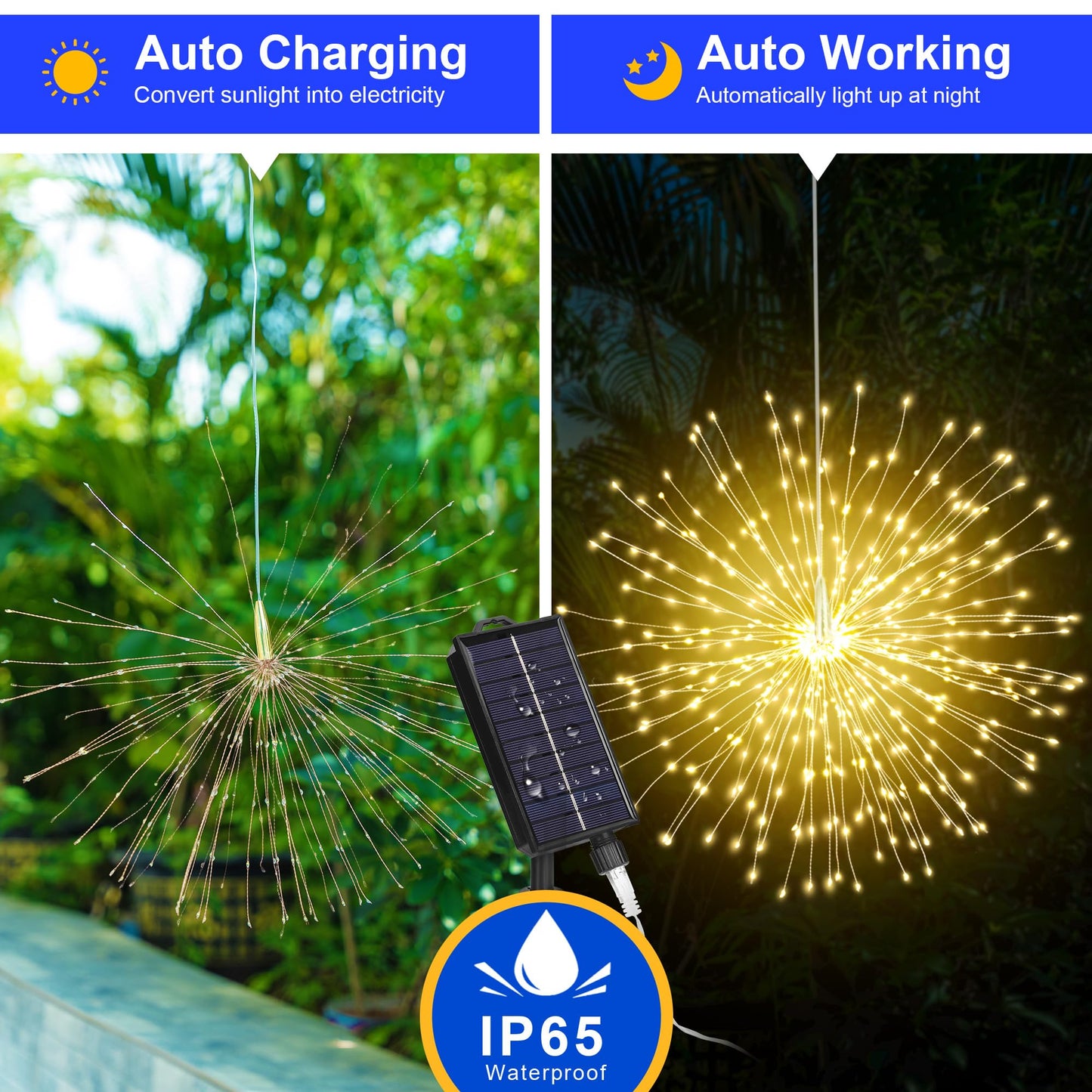 Solar Christmas Firework Lights Outdoor  5 Pack 1000Led Solar Starburst Lights With Remote  8 Modes Dimmable Waterproof Hanging Fairy Lights For Garden  Patio  Holiday Christmas Decor (Warm White)