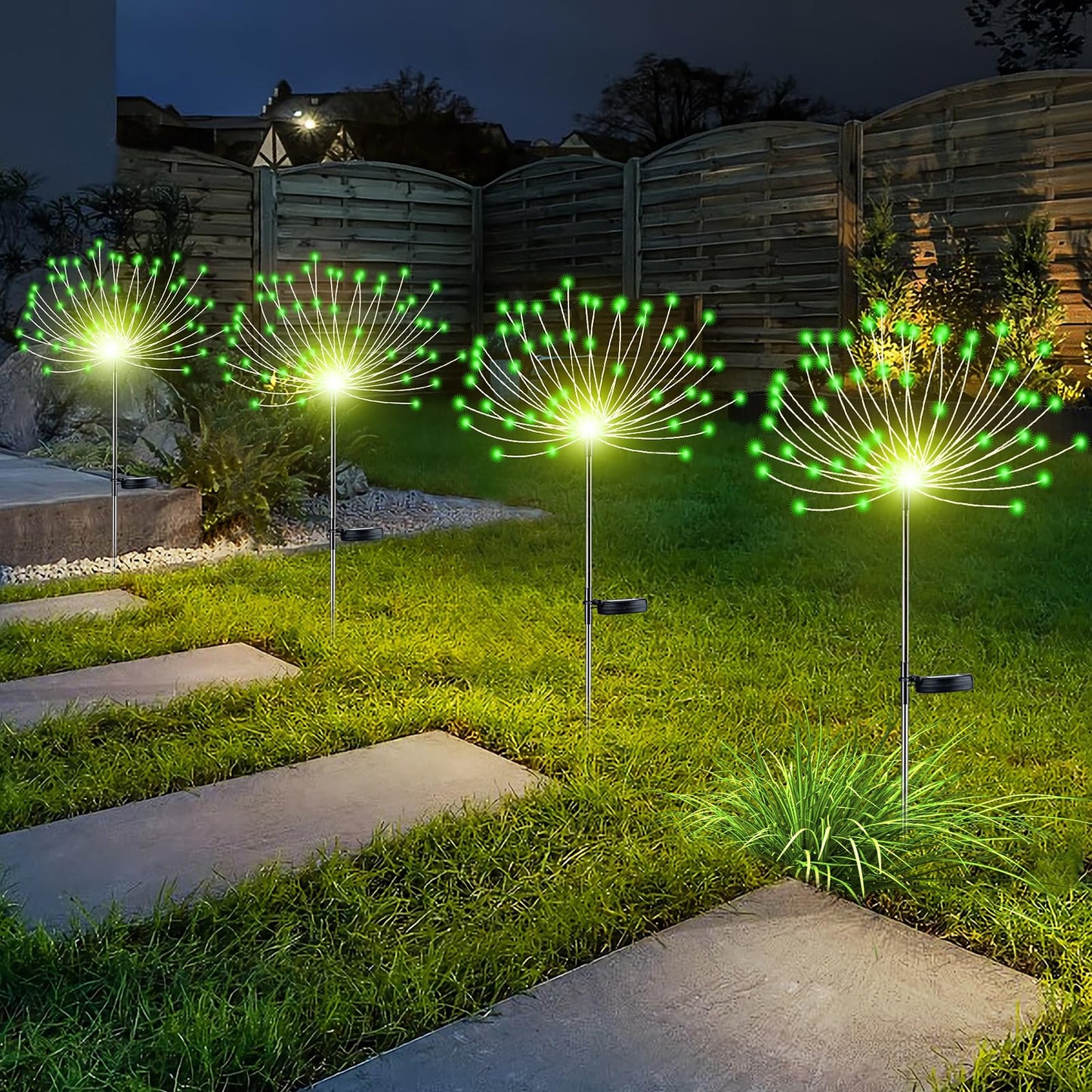 Yotozu 4 Pcs Solar Firework Light  Outdoor Solar Garden Decorative Lights 120 Led Powered 40 Copper Wires String Diy Landscape Light For Walkway Pathway Backyard Decor Parties Perfect Gifts(Green)