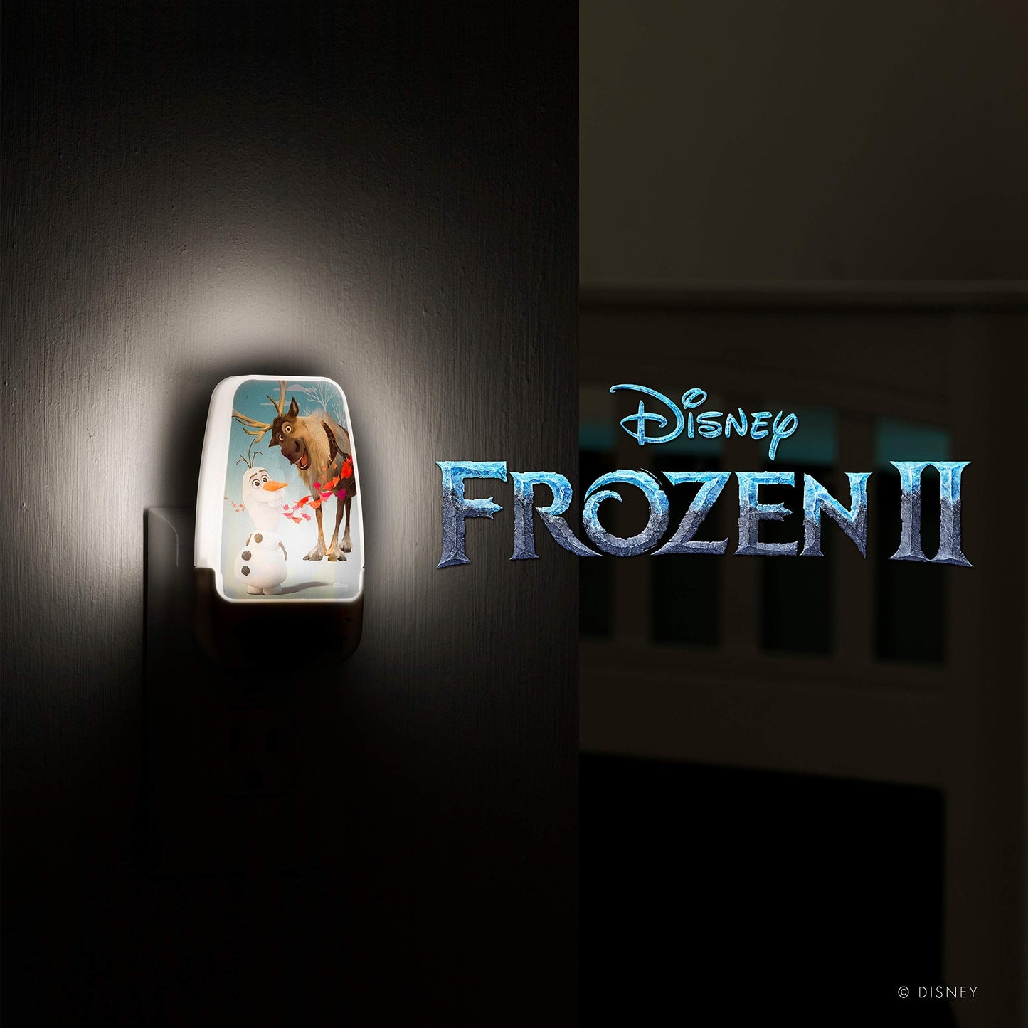Disney Frozen LED Night Light, Olaf and Sven, Plug-in, Dusk-to-Dawn Sensor, 1 Pack, Blue/White, Model 45830