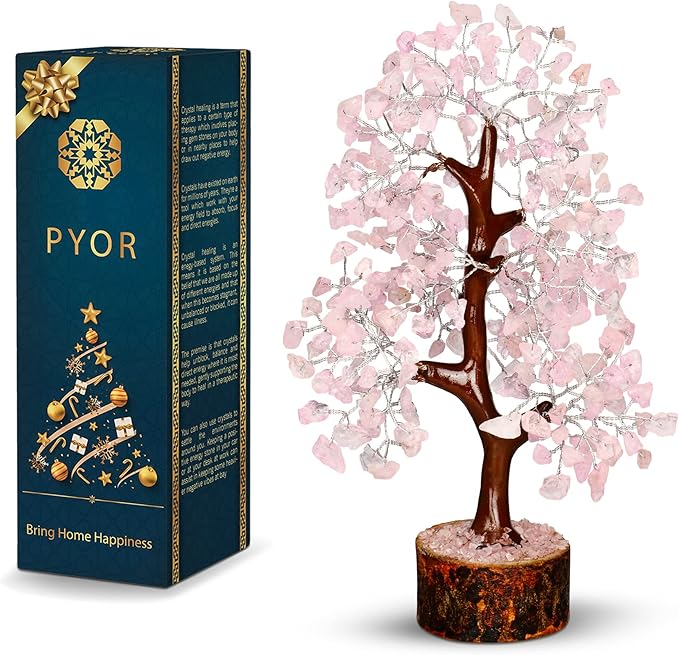 PYOR Rose Quartz Tree, Pink Office Decor, Money Tree, Rose Quartz Crystals, Pink Office Accessories, Gemstones, Feng Shui Decor, Spiritual Gifts for Women, Healing Crystals and Gems