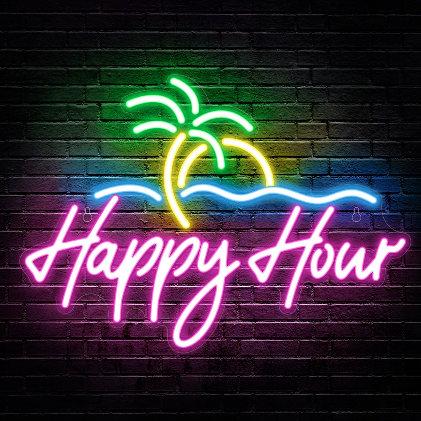 Kavaas Happy Hour Neon Sign 15.7 X 11.2  Palm Tree Neon Bar Signs For Home Bar Man Cave Club Pub Party - Best Gifts For Husband  Father  Birthday  Christmas