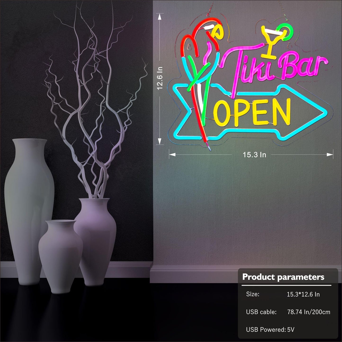 Tiki Bar Open Neon Sign For Wall Decor Parrot malt-inspired Tiki Bar Open Led Light Up Dimmable Signs Compatible With Timer For Pub Party Man Cave Room Restaurant Business Party Art Decor