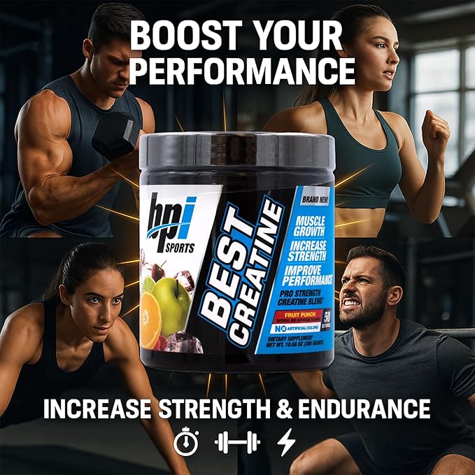 BPI Sports Best Creatine - Creatine Monohydrate Powder for Men & Women, Himalayan Salt - Strength, Pump, Endurance, Muscle Growth, Muscle Definition - No Bloat – Fruit Punch – 50 servings – 10.58 oz