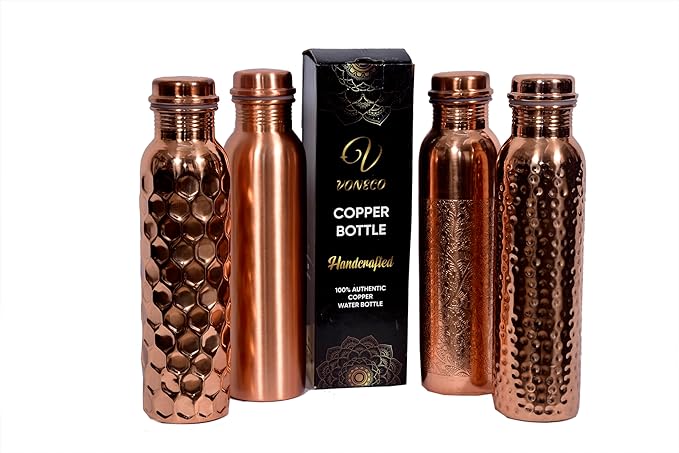 Copper Bottle For Drinking Water 33 Oz Ayurvedic Leak Proof lid Hammered Design Durable Lightweight Hand Washable Vessel Clean Cool Water Natural Minerals Boost Energy Safe Water Utensil