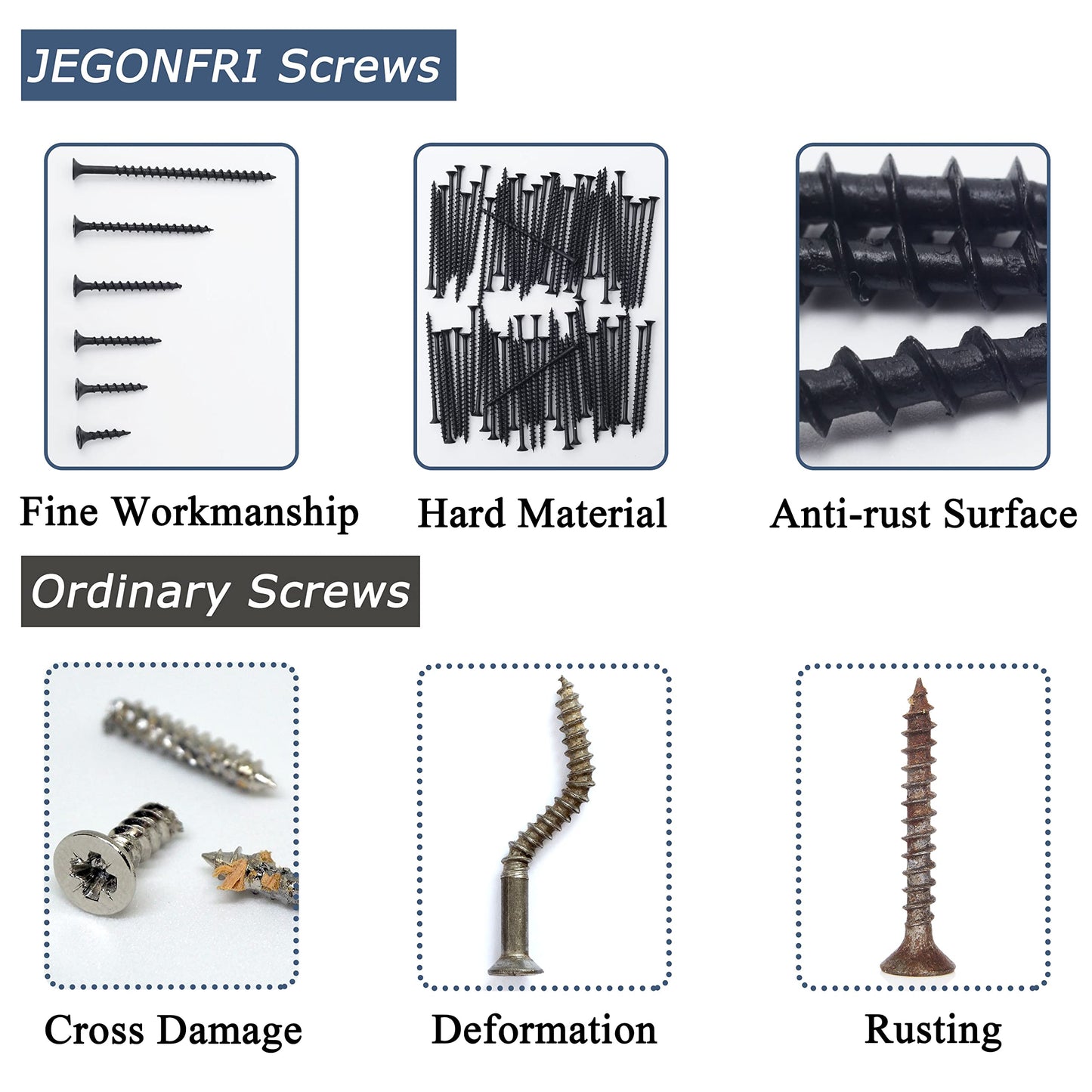 JEGONFRI 210pcs #6 × 1-1/4 inch High Hardness Drywall Screws, Black, Coarse Thread, Phillips Drive, Bugle Head, Black Wood Screws, Wood and More (1-1/4 in, 210)