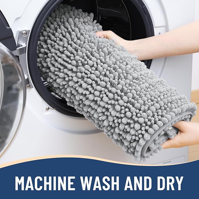 Arotive Luxury Chenille Bathroom Rug Mat, Extra Soft Thick Absorbent Shaggy Bath Rugs, Non-Slip Machine Wash Dry, Plush Bath Mats for Bathroom, Shower and Tub, 45x27, Light Grey
