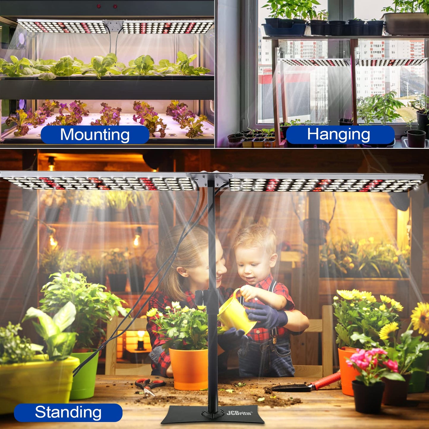JCBritw 100W LED Grow Light Panel, Adjustable Indoor Plant Light, White, Model ASP150WHSTD-C2
