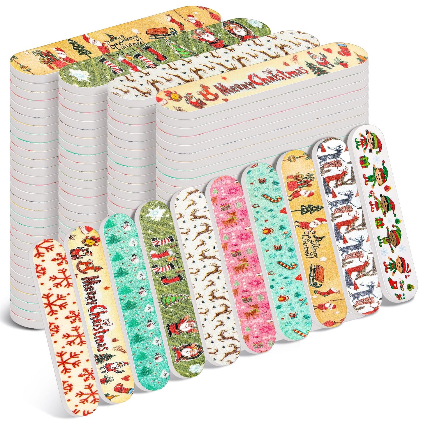 100 Pack Christmas Mini Nail Files Gifts Bulk Holiday Mini Emery Boards Double-Sided Christmas Party Nail Files Favors Bulk Stoc