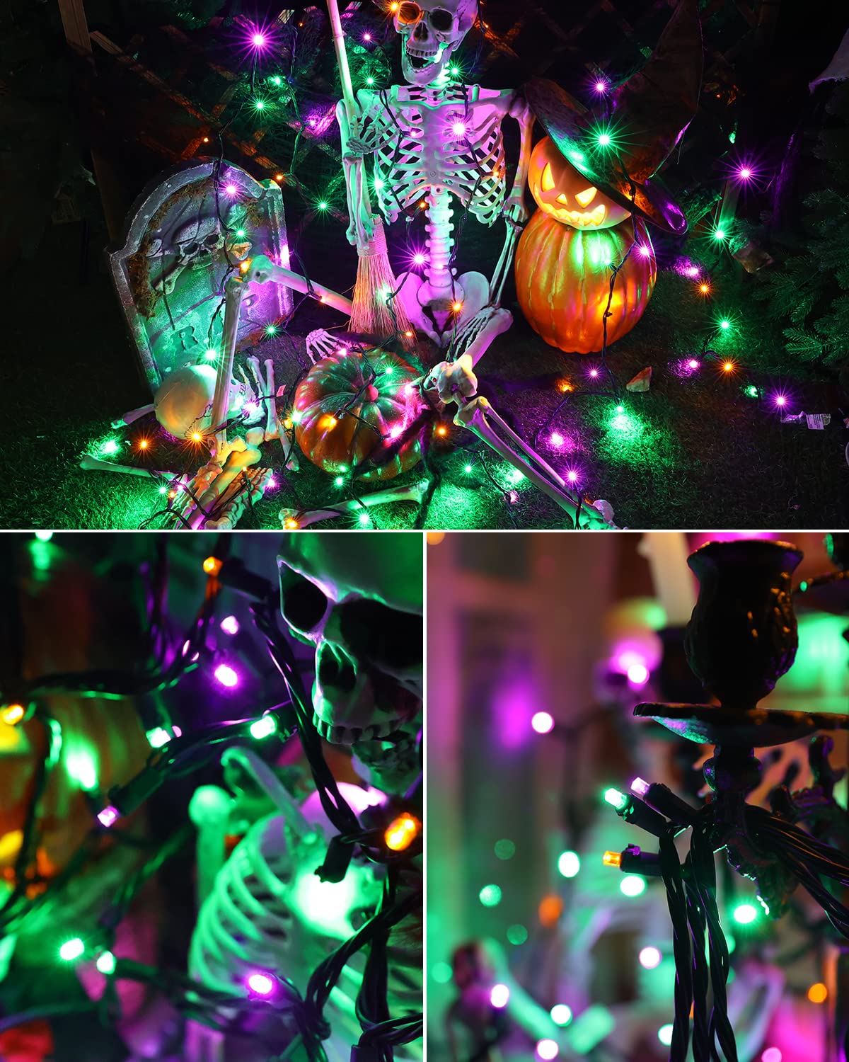 Brizled Halloween String Lights, 33ft, 100 LED, 5MM Wide Angle, UL Certified, Purple Orange Green