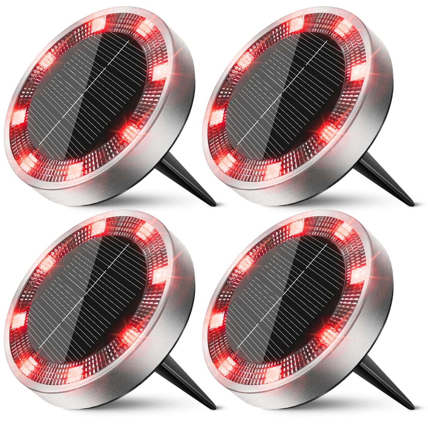 Peasur Mini Solar Ground Lights Outdoor  4 Pack Flat Solar Powered Disc Lights  Ip68 Waterproof  Anti-Rust  Landscape Lighting For Pathway Garden Yard Lawn Walkway Landscape Driveway  Red