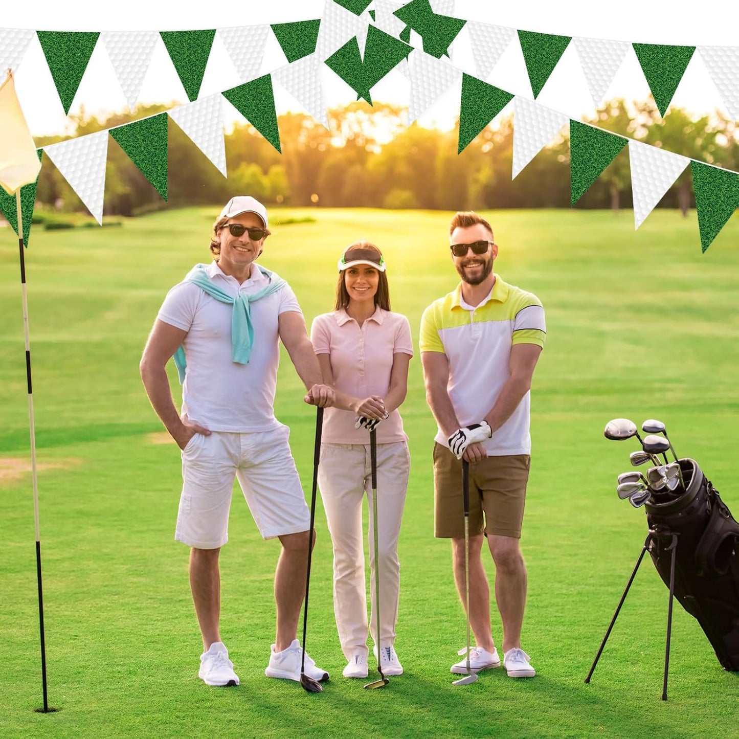Jetec 5 Pcs 49 ft Golf Party Decorations Pennant Banner Theme Triangle Flags Garland Bunting Banner for Fans Outdoor Indoor Home Sport Birthday Party Decorations Supplies