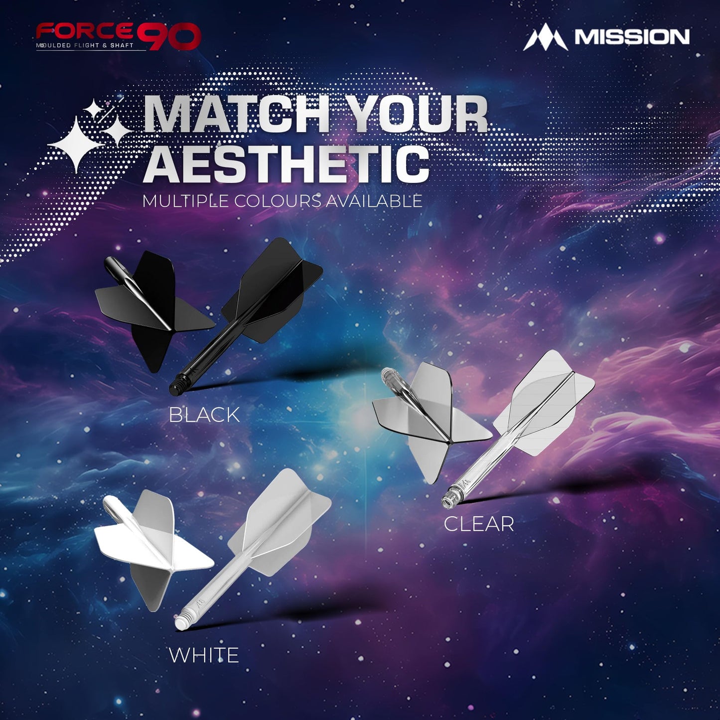 Mission Darts Force 90 | Integrated Precision Moulded Dart Flight And Shaft System  Pack Of 3 Professional Highly Durable 2-In-1 Combined Dart Flights And Stems | Slim (Clear  Medium)  Transparent