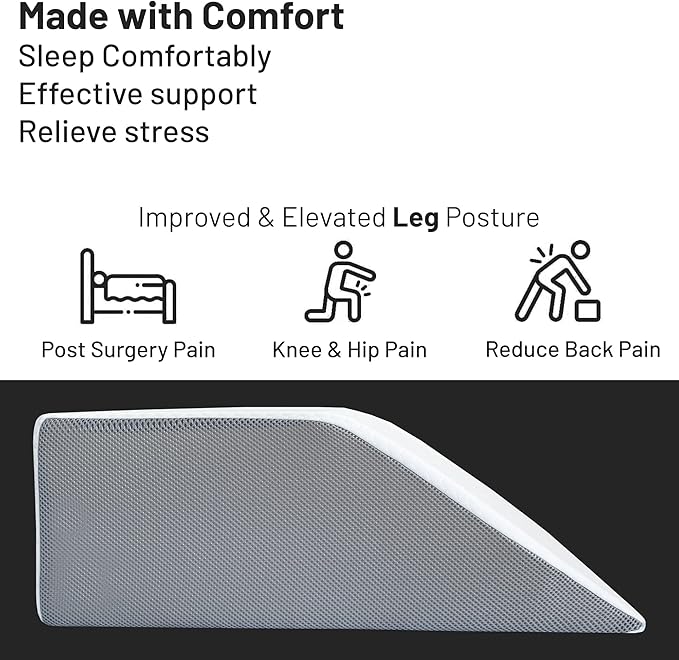 Greaton, 21-Inch Leg Wedge Pillow with High-Density Foam, Stylish Chic Jacquard Cover, Multi-Purpose, White