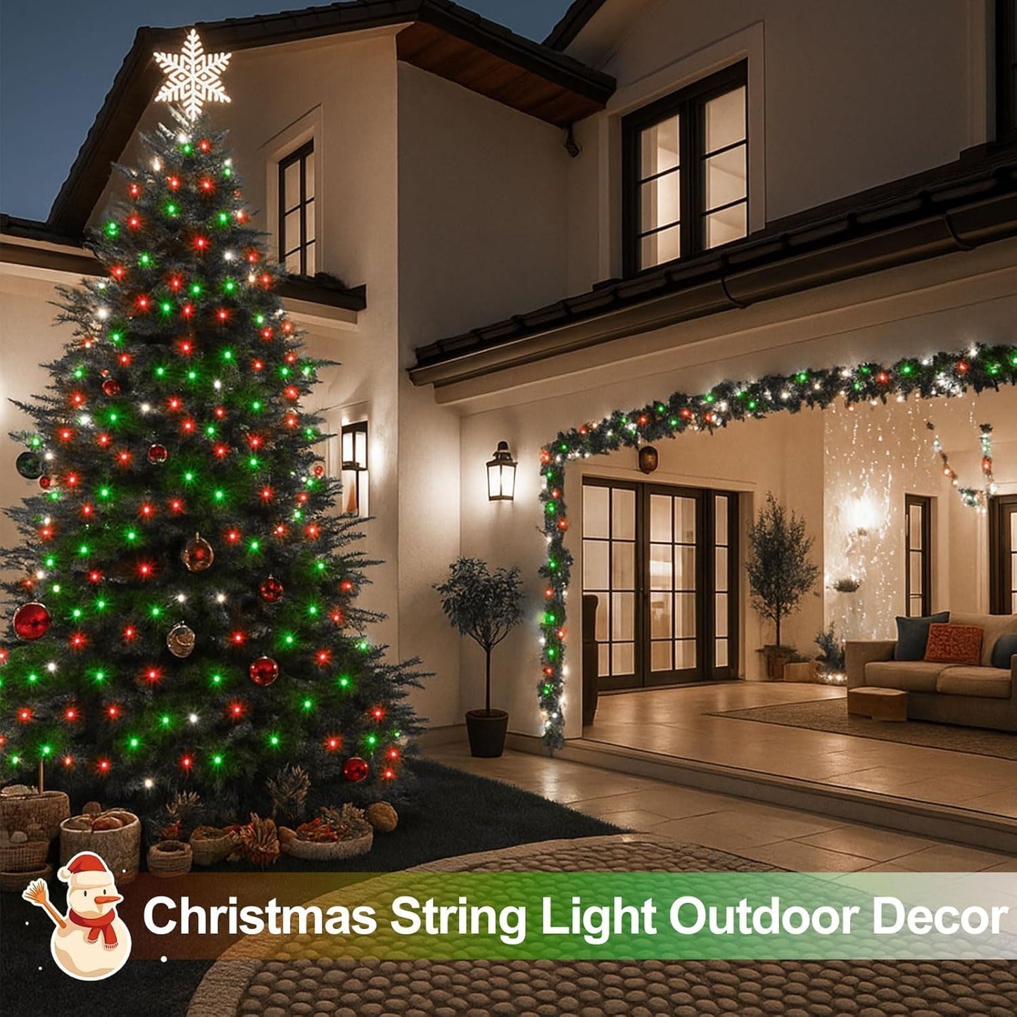 4 Pack 180Ft Solar Christmas Lights Outdoor Waterproof  Super Bright 320 Led Solar String Lights With 8 Lighting Modes  Green Wire Twinkle Tree Light For Outside Xmas Party Decor (Red White And Green)