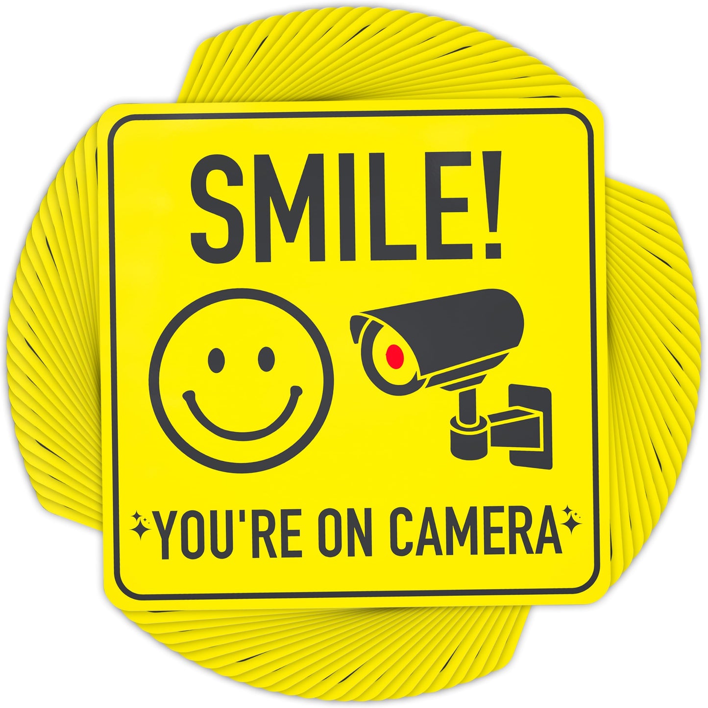 ASSURED SIGNS Video Surveillance Security Stickers - Vinyl - 7x7 Inch - Yellow - 24 Pack