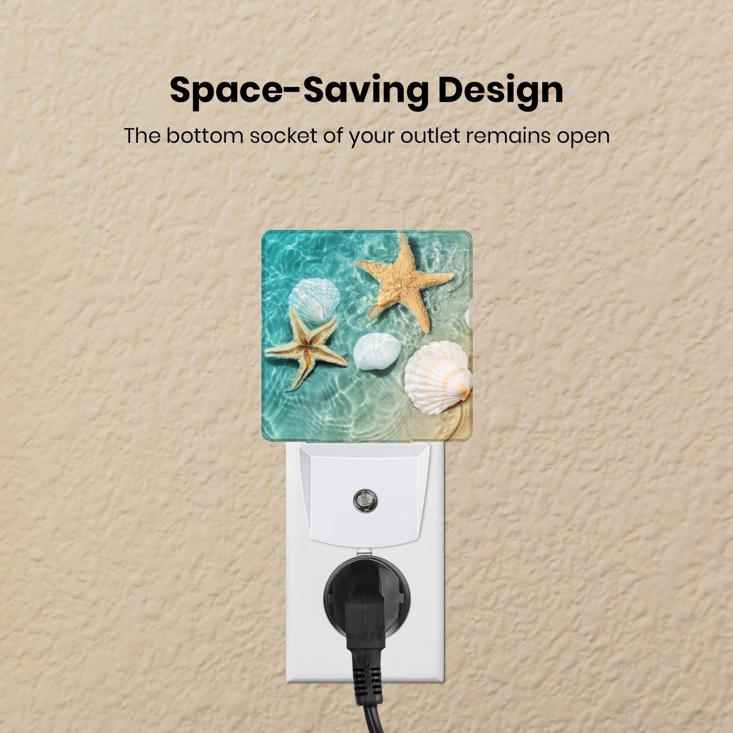 Caifujiqi Night Light Plug-in Smart Sensor LED Lamp, Energy Efficient, Starfish Decor, Model: Caifujiqi-Night Light-Starfish 4