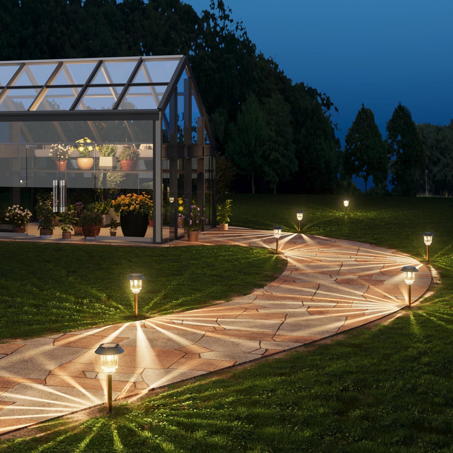 XMCOSY+ Solar Pathway Lights Outdoor - 6 Pack Solar Garden Lights, 10-40 LM Dimmable Solar Lights Outdoor Waterproof Auto On/Off IP 65 Solar Powered Landscape Lighting for Patio Walkway Driveway